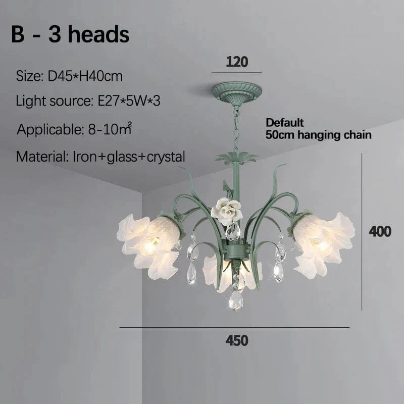  Suspension Lumière Moderne Française avec Cristaux et Fleur en Verre | Marco Lucetti B 3 têtes / Lumière chaude