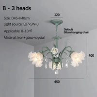  Suspension Lumière Moderne Française avec Cristaux et Fleur en Verre | Marco Lucetti B 3 têtes / Lumière chaude