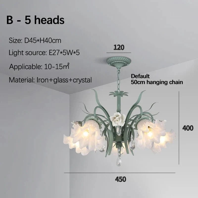  Suspension Lumière Moderne Française avec Cristaux et Fleur en Verre | Marco Lucetti B 5 têtes / Lumière chaude