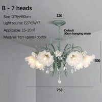  Suspension Lumière Moderne Française avec Cristaux et Fleur en Verre | Marco Lucetti B 7 têtes / Lumière chaude