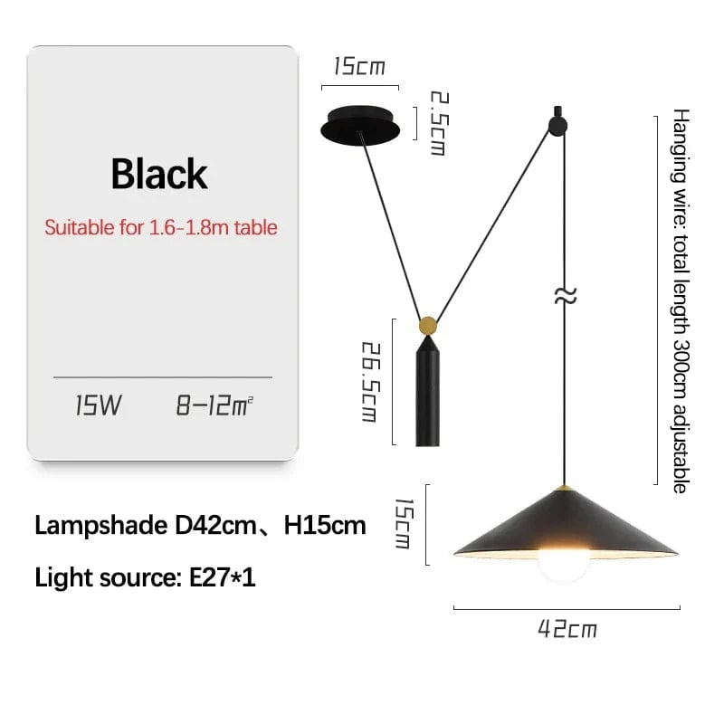  Suspension Lumières à Poulie de Levage - Lustres Mobiles LED Pour Salle à Manger et Salon - Adornos Para Habitacion | Marco Lucetti Noir D42cm / Lumière froide