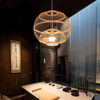 Suspension Lumières Vintage en Bambou Tressé LED pour Salon de Thé, Hôtel, Maison d'Hôtes et Restaurant | Marco Lucetti