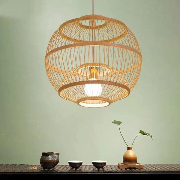 Suspension Lumières Vintage en Bambou Tressé LED pour Salon de Thé, Hôtel, Maison d'Hôtes et Restaurant | Marco Lucetti Diamètre 50cm