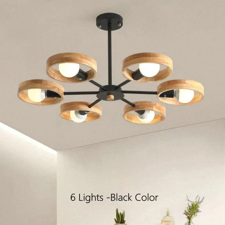 Suspension luminaire en bois nordique | Marco Lucetti 6 lumières-noir / Pas d&#39;ampoule