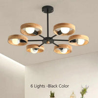 Suspension luminaire en bois nordique | Marco Lucetti 6 lumières-noir / Pas d&#39;ampoule