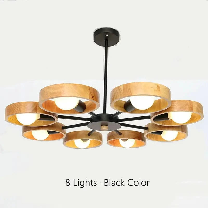 Suspension luminaire en bois nordique | Marco Lucetti 8 lumières-noir / Pas d&#39;ampoule