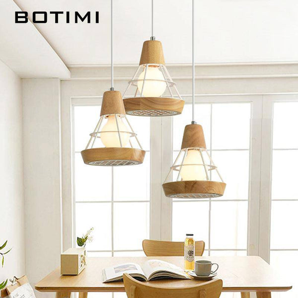 Suspension luminaire LED en bois avec cage métallique - Noir/Blanc | Marco Lucetti