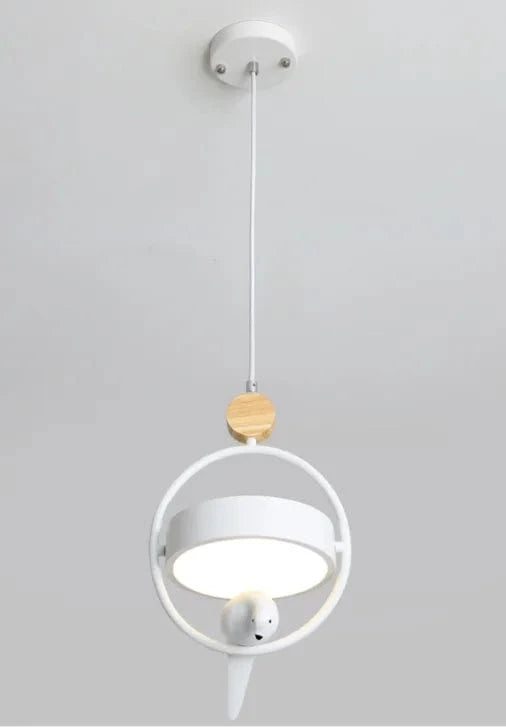 Suspension Luminaire LED Nordique en Bois avec Motif Oiseau Moderne | Marco Lucetti Blanc