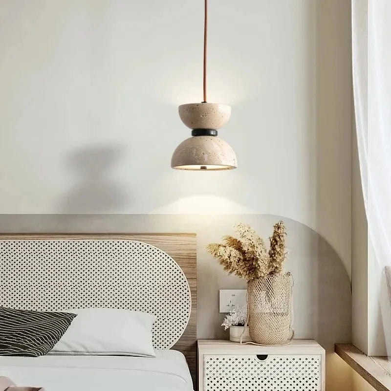 Suspension Luminaire Nordique Crème Travertin LED pour Chambre à Coucher | Marco Lucetti