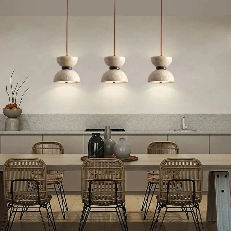 Suspension Luminaire Nordique Crème Travertin LED pour Chambre à Coucher | Marco Lucetti