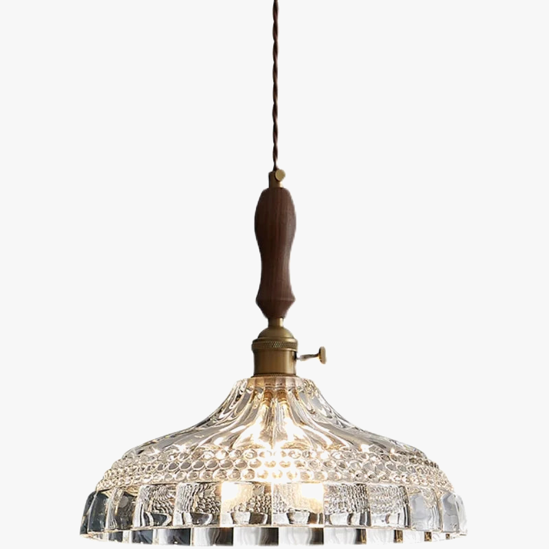 Suspension luminaire nordique en bois, verre et laiton - Style rustique moderne