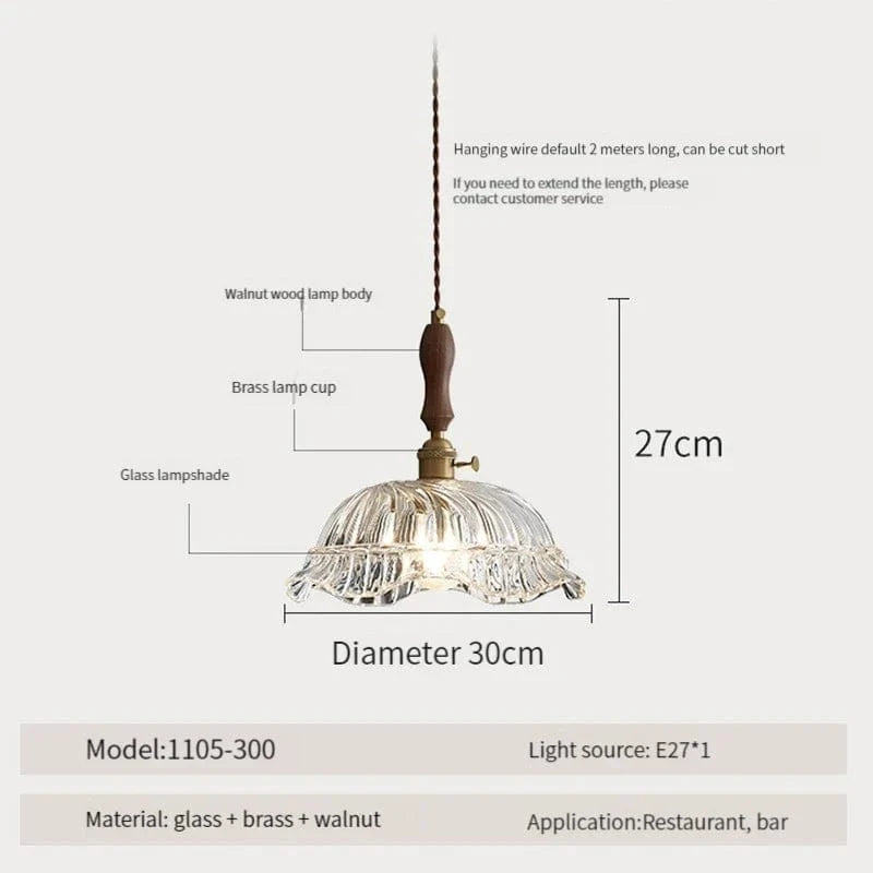 Suspension luminaire nordique en bois, verre et laiton - Style rustique moderne | Marco Lucetti 1105-300 / Blanc froid / CHINE