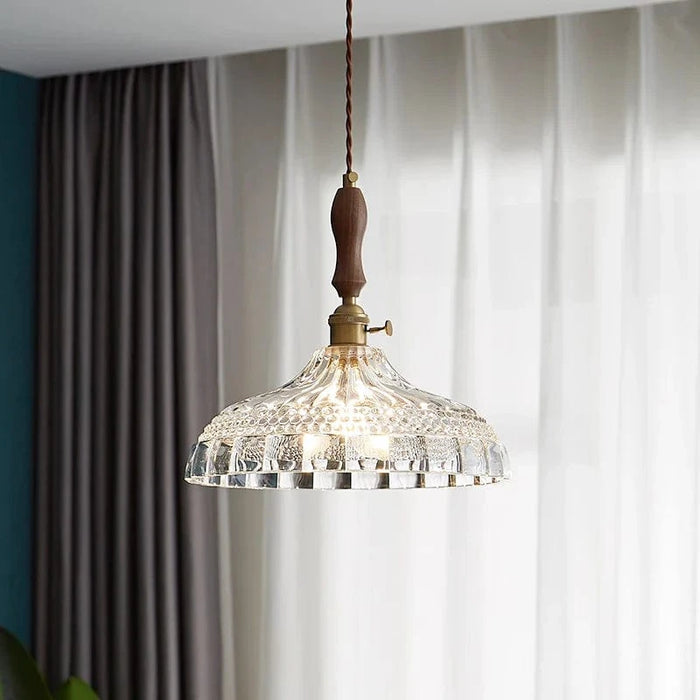 Suspension luminaire nordique en bois, verre et laiton - Style rustique moderne | Marco Lucetti