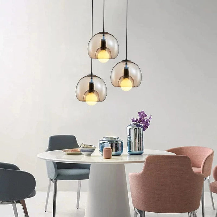 Suspension luminaire verre industriel fumée ambrée LED E27 | Marco Lucetti