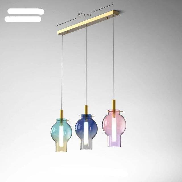 Suspension lumineuse en verre coloré LED | Marco Lucetti 3 lampes - Base rectangle