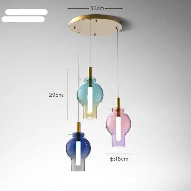Suspension lumineuse en verre coloré LED | Marco Lucetti 3 lampes - Base ronde