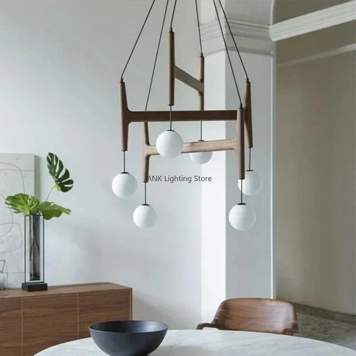 Suspension Lumineuse Italienne en Bois Rétro Multi-têtes ASTRA | Marco Lucetti