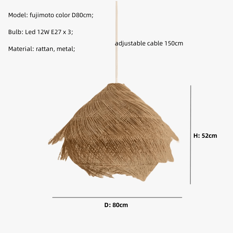 Suspension lumineuse Japonais Wasabi en Rotin avec Led pour Salle à Manger | Marco Lucetti