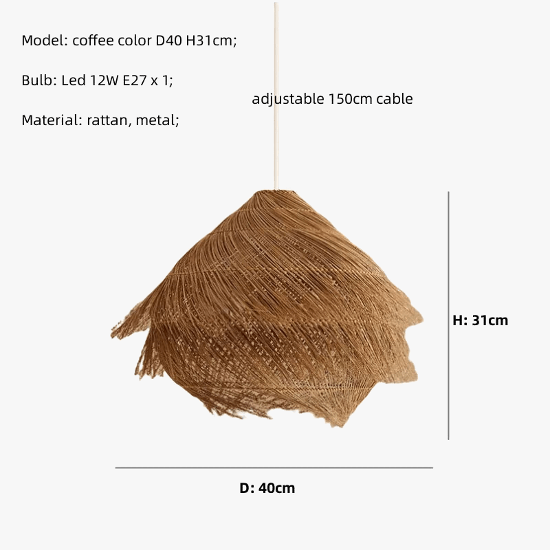 Suspension lumineuse Japonais Wasabi en Rotin avec Led pour Salle à Manger | Marco Lucetti