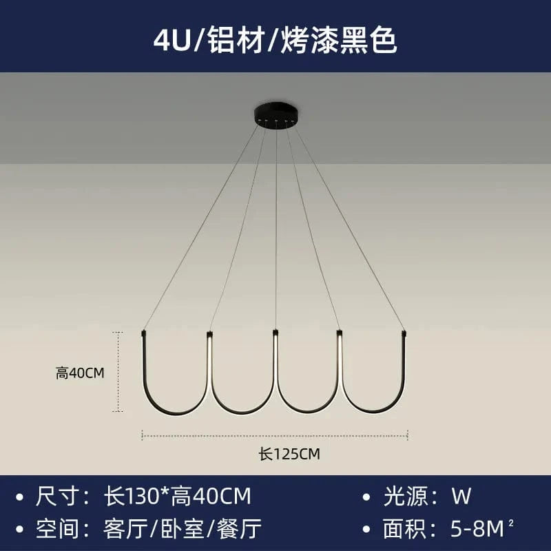 Suspension lumineuse LED "U Nordic" créative postmoderne | Marco Lucetti 4U noir / Blanc chaud