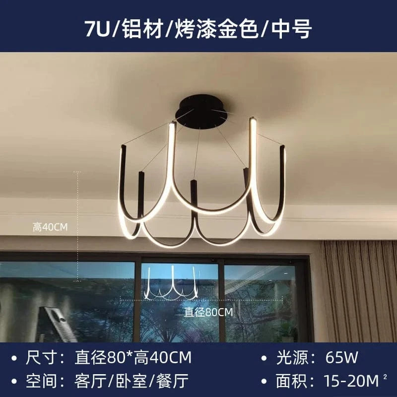 Suspension lumineuse LED "U Nordic" créative postmoderne | Marco Lucetti 7U noir / Blanc froid