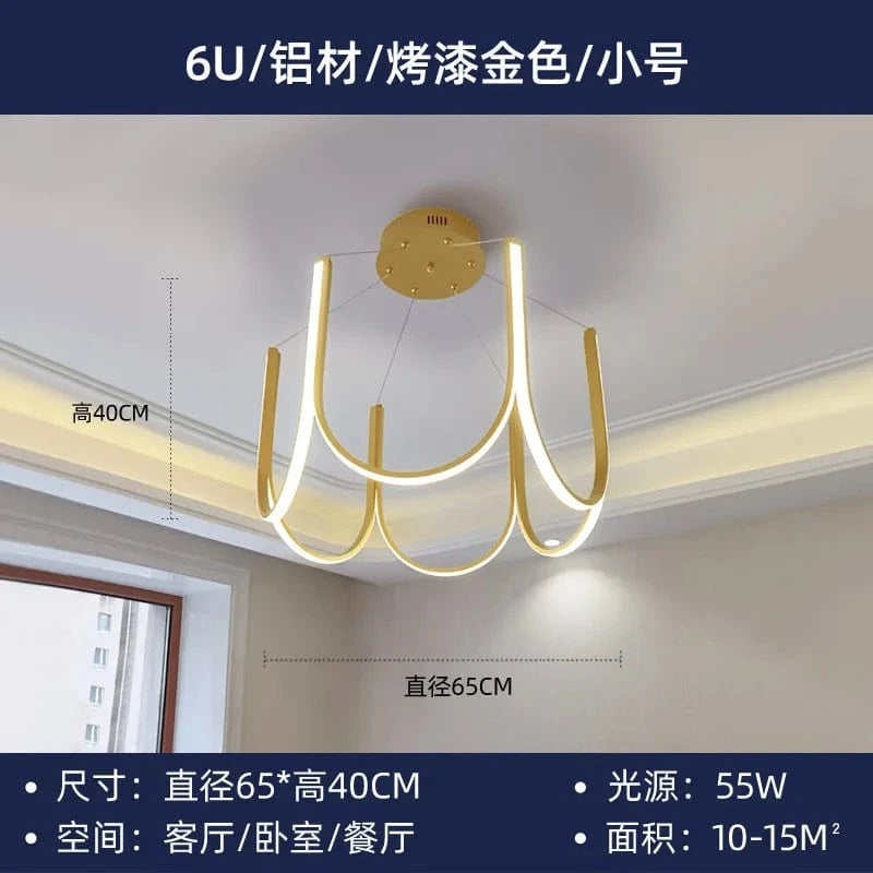 Suspension lumineuse LED "U Nordic" créative postmoderne | Marco Lucetti Or 6U / Blanc chaud