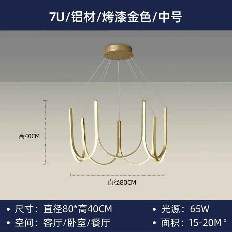 Suspension lumineuse LED "U Nordic" créative postmoderne | Marco Lucetti Or 7U / Blanc chaud