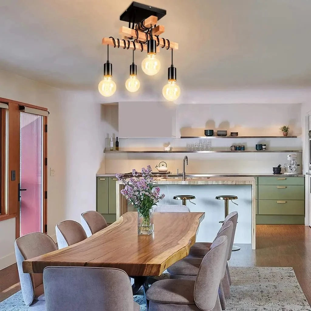 Suspension lumineuse vintage industrielle pour cuisine îlot - Collection Loft Bois & Métal | Marco Lucetti UN