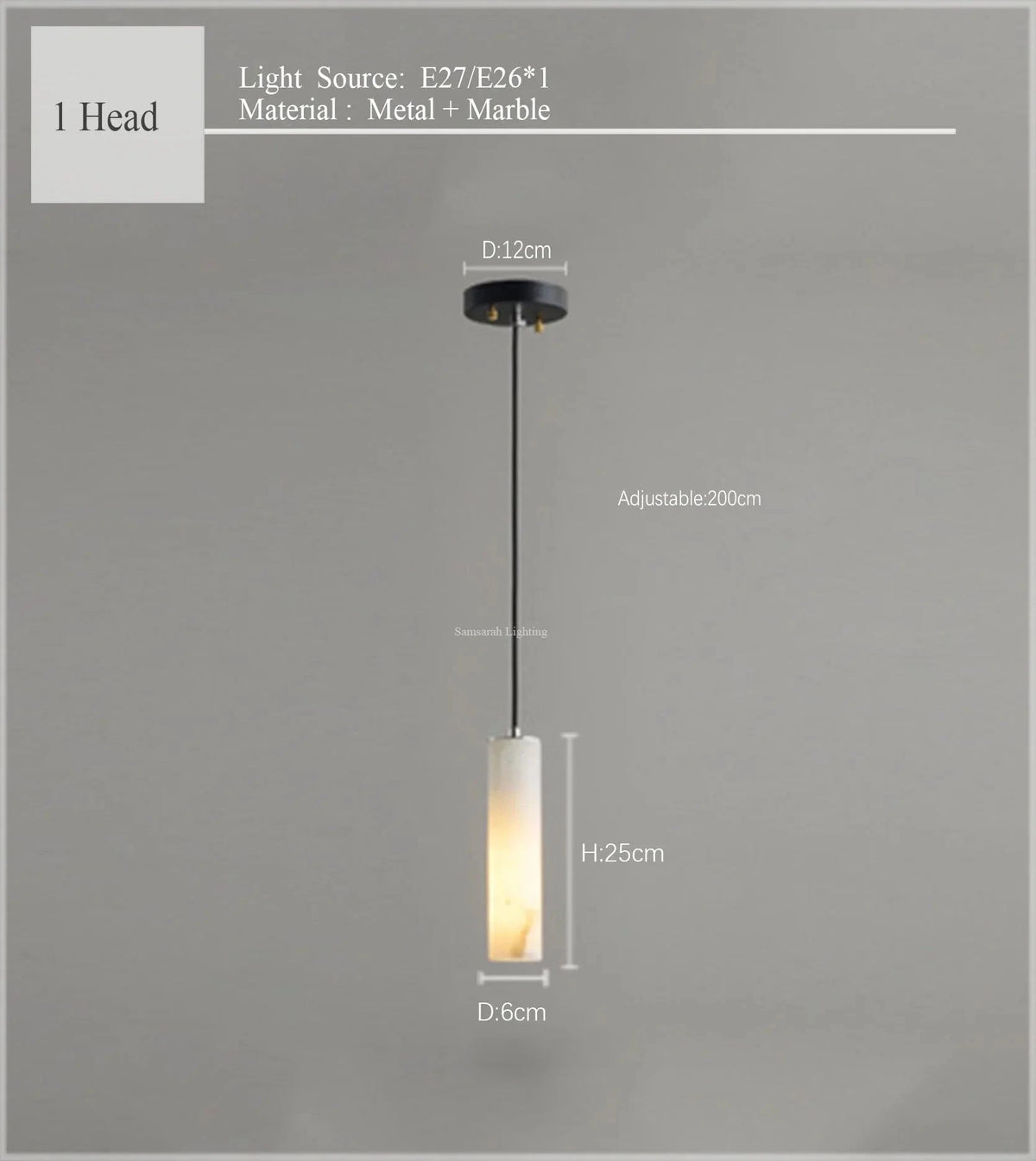 Suspension lustre design "Eclat de Marbre" avec fil réglable | Marco Lucetti 1 lumière / Lumière blanche