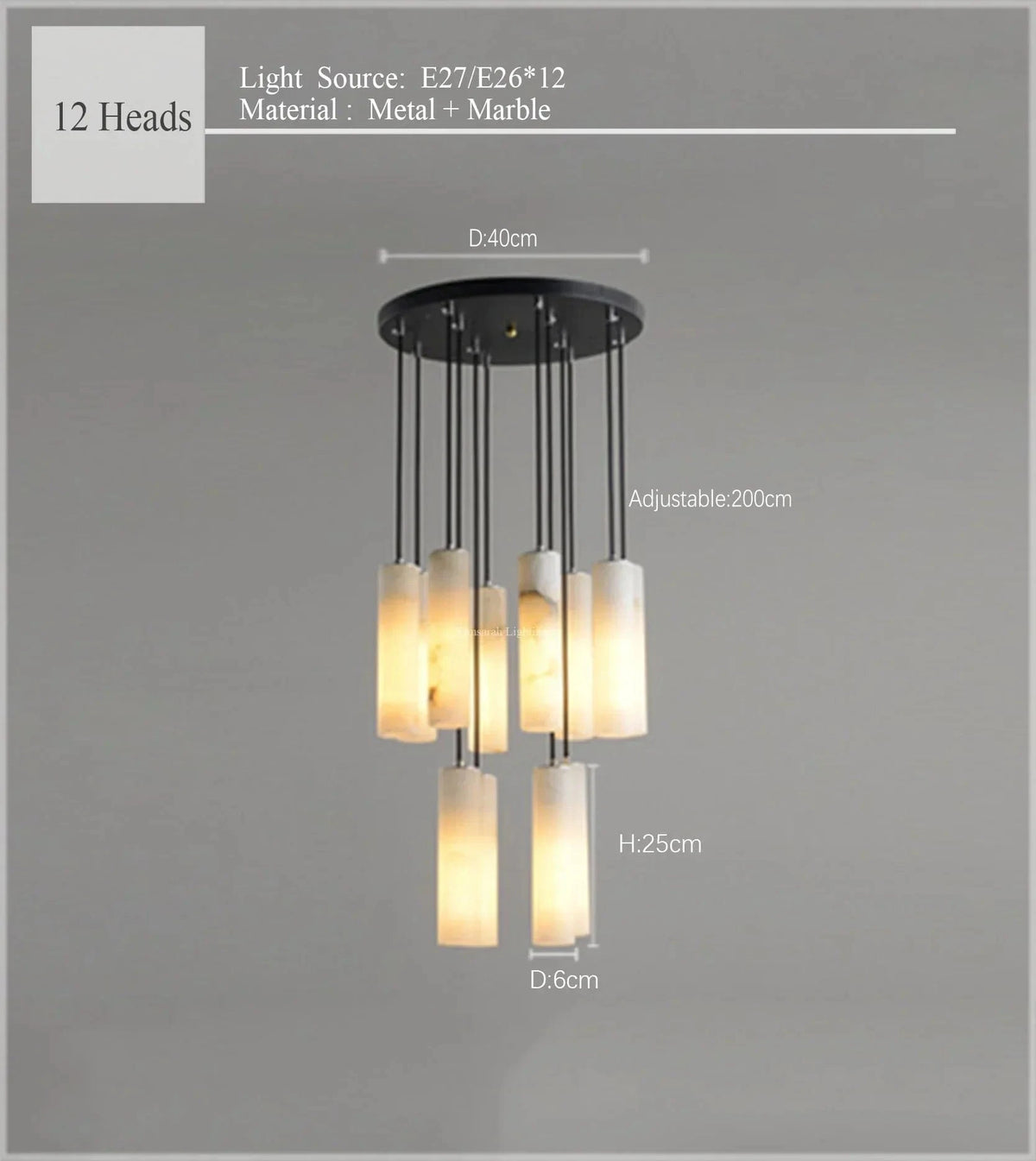 Suspension lustre design "Eclat de Marbre" avec fil réglable | Marco Lucetti 12 lumières / Lumière blanche