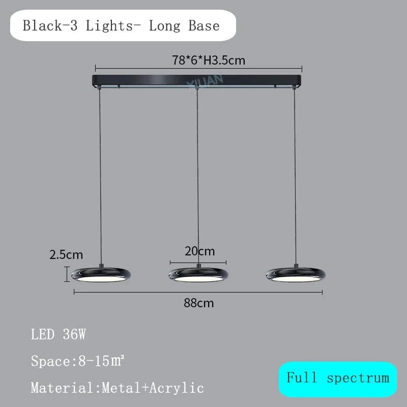 Suspension Luxe Chromée | Marco Lucetti Noir 3 Lumières Longues / Lumière naturelle