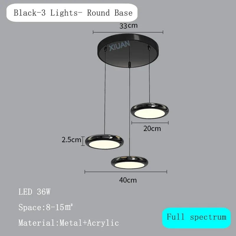 Suspension Luxe Chromée | Marco Lucetti Noir 3 lumières rondes / Lumière naturelle