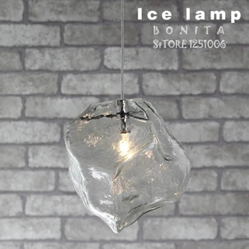 Suspension Luxe en Cristal de Glace Transparent pour Restaurants en Pierre de Verre Clair avec Cordon LED | Marco Lucetti