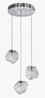 Suspension Luxe en Cristal de Glace Transparent pour Restaurants en Pierre de Verre Clair avec Cordon LED | Marco Lucetti