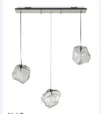 Suspension Luxe en Cristal de Glace Transparent pour Restaurants en Pierre de Verre Clair avec Cordon LED | Marco Lucetti 3 têtes / Lumière blanche et chaude