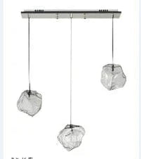 Suspension Luxe en Cristal de Glace Transparent pour Restaurants en Pierre de Verre Clair avec Cordon LED | Marco Lucetti 3 têtes / Lumière blanche et chaude