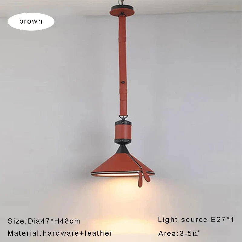 Suspension Luxe en Cuir Moderne Minimaliste | Marco Lucetti Dia47cm marron / Lumière chaude