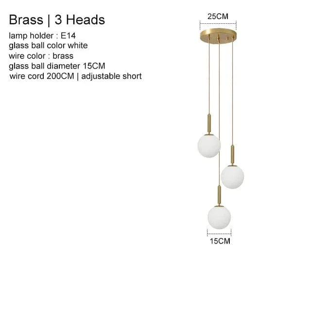 Suspension Luxe Laiton Noir Boule LED | Marco Lucetti Laiton 3 têtes / Blanc chaud 3000K
