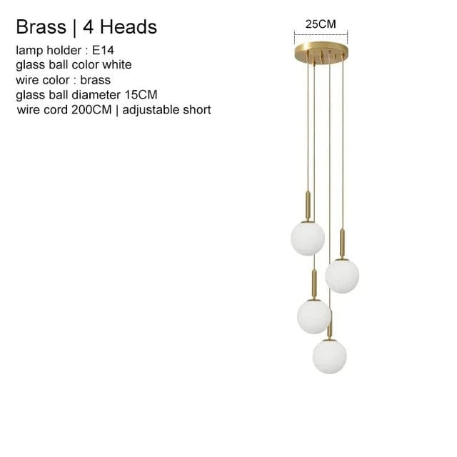 Suspension Luxe Laiton Noir Boule LED | Marco Lucetti Laiton 4 têtes / Blanc chaud 3000K
