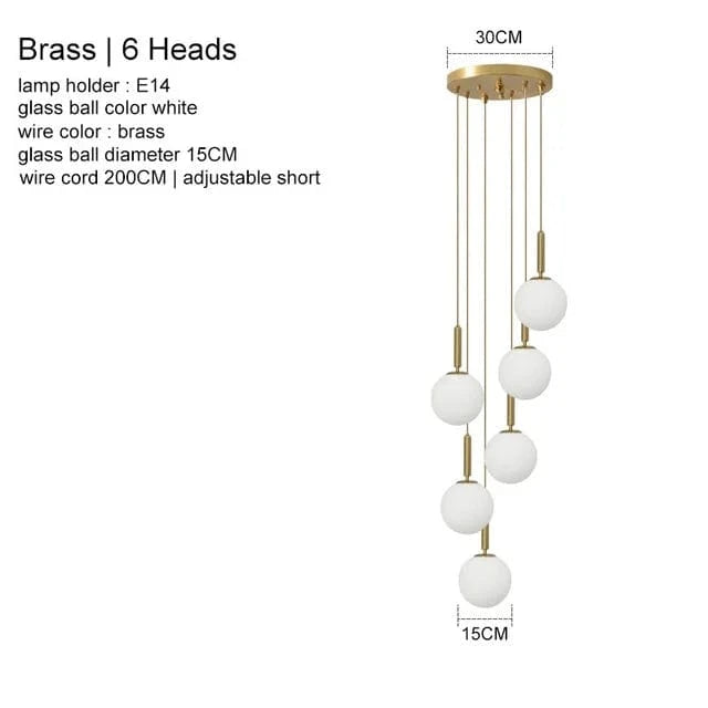 Suspension Luxe Laiton Noir Boule LED | Marco Lucetti Laiton 6 têtes / Blanc chaud 3000K