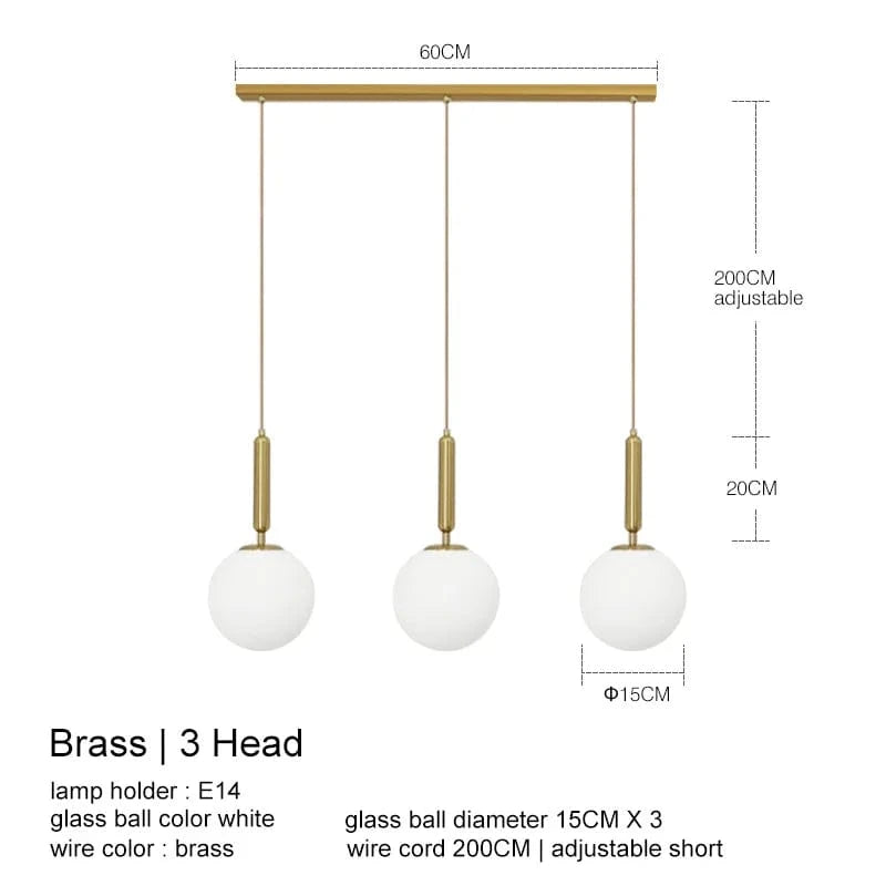 Suspension Luxe Laiton Noir Boule LED | Marco Lucetti Longue Laiton 3têtes / Blanc chaud 3000K