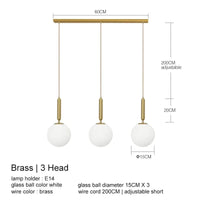 Suspension Luxe Laiton Noir Boule LED | Marco Lucetti Longue Laiton 3têtes / Blanc chaud 3000K