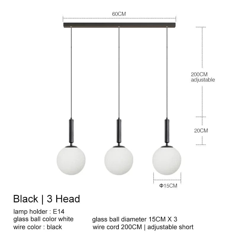 Suspension Luxe Laiton Noir Boule LED | Marco Lucetti Longue tête noire à 3 têtes / Blanc chaud 3000K