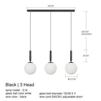 Suspension Luxe Laiton Noir Boule LED | Marco Lucetti Longue tête noire à 3 têtes / Blanc chaud 3000K