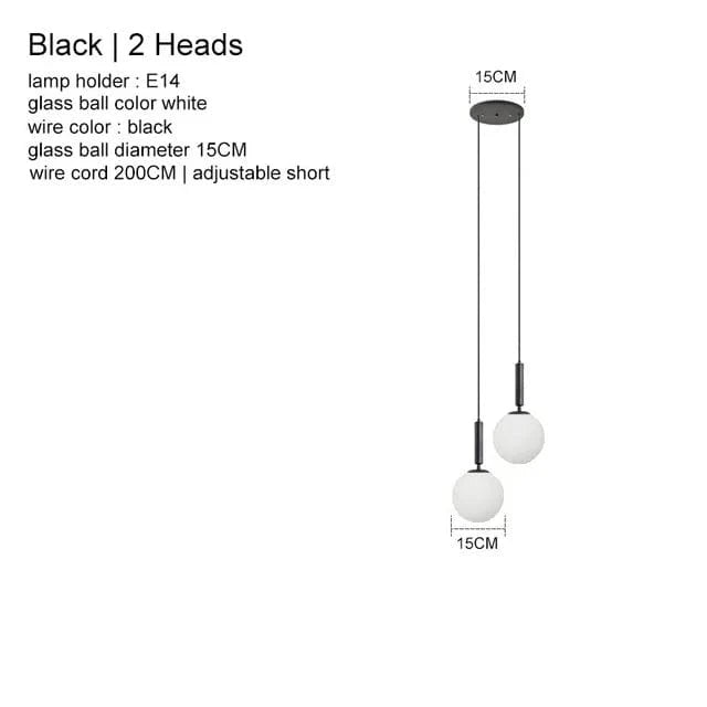 Suspension Luxe Laiton Noir Boule LED | Marco Lucetti Noir 2 têtes / Blanc chaud 3000K
