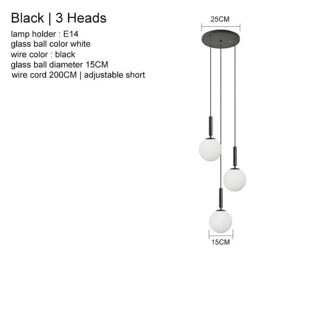 Suspension Luxe Laiton Noir Boule LED | Marco Lucetti Noir 3 têtes / Blanc chaud 3000K