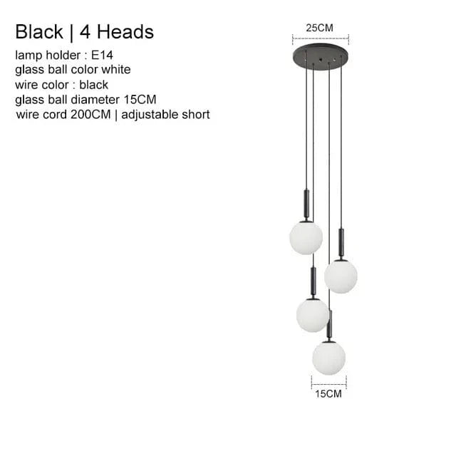 Suspension Luxe Laiton Noir Boule LED | Marco Lucetti Noir 4 têtes / Blanc chaud 3000K