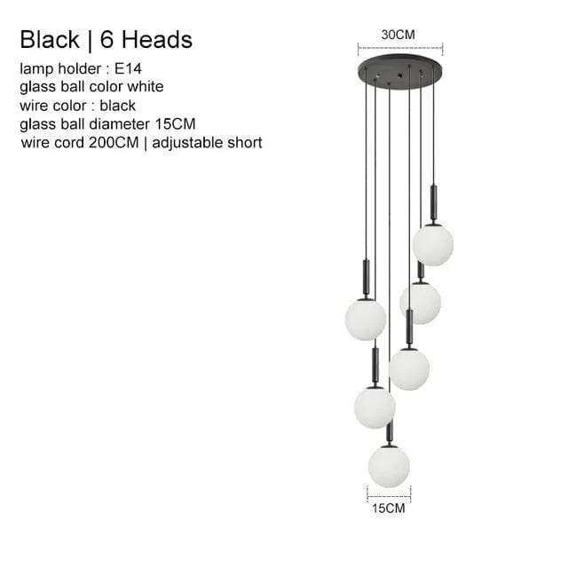 Suspension Luxe Laiton Noir Boule LED | Marco Lucetti Noir 6 têtes / Blanc chaud 3000K