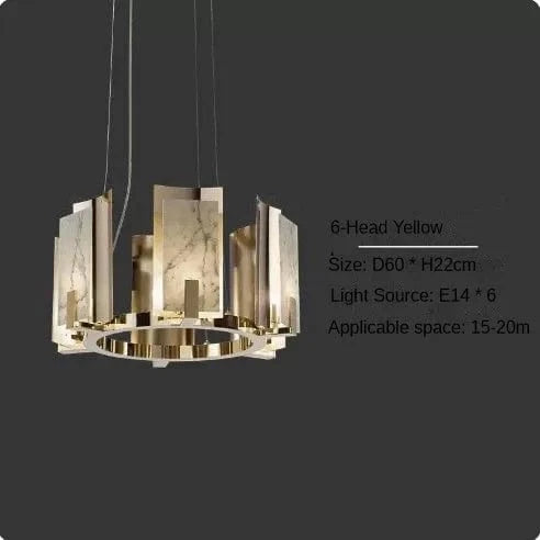 Suspension Luxe LED en Marbre Naturel | Marco Lucetti 6 têtes / Lumière blanche