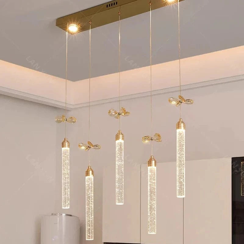 Suspension luxueuse en cristal. | Marco Lucetti Châssis long 5 têtes / Blanc froid